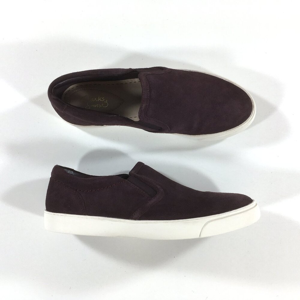 Clarks Somerset Slip On Sneakers Womens Size 7 M Burgundy Suede